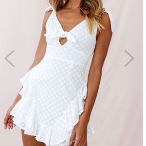 Nixie tied shoulder dress flower embellished white